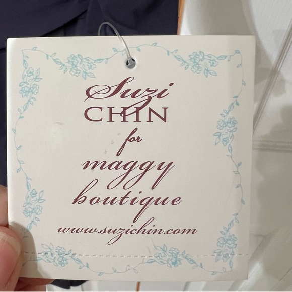 Suzi Chin Maggy Boutique Blue 3/4 Sleeve chiffon Cocktail Dress side zip 12 NWT - Picture 5 of 9